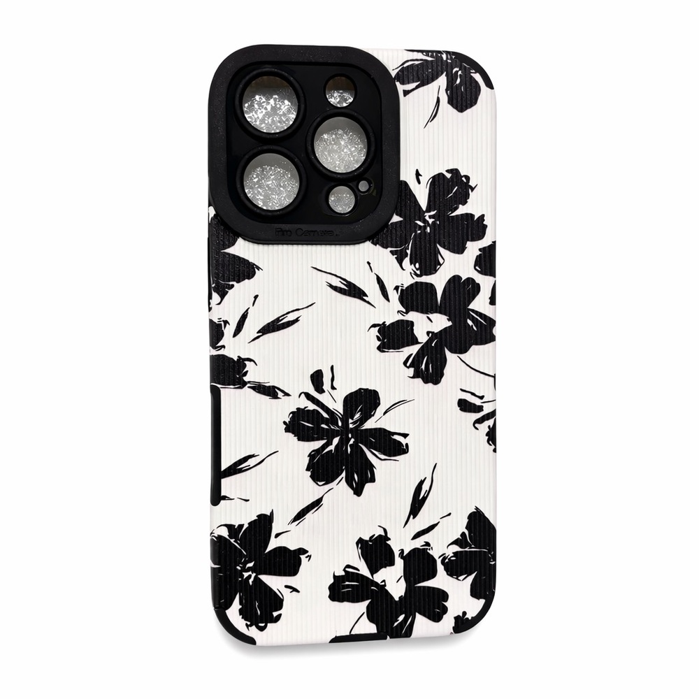 iPhone Phone Case Vertical Grain PU Leather Texture Floral Pattern